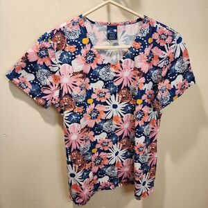 ZOE + CHLOE Bundle Of 2 Floral And Butterfly Print V-Neck Scrub Top Size M